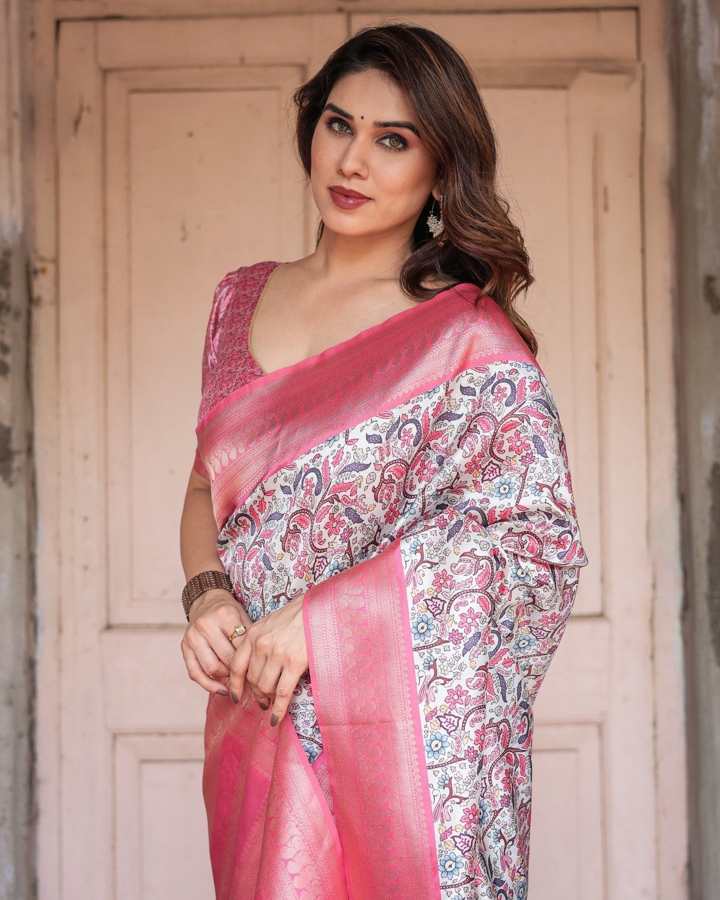 Pure Banarasi Digitally Printed Silk Saree Weaved With Zari Comes With Tassels. - Almaari Fashion