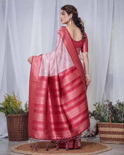 Pure Banarasi Digitally Printed Silk Saree Weaved With Zari Comes With Tassels. - Almaari Fashion