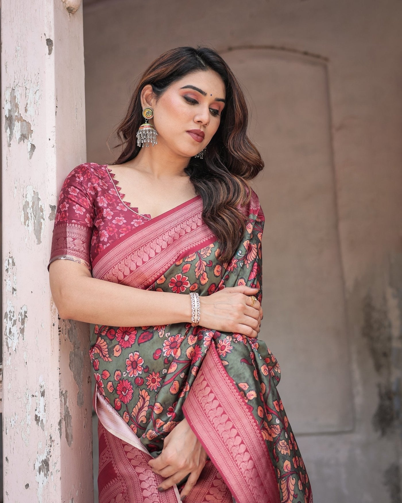 Pure Banarasi Digitally Printed Silk Saree Weaved With Zari Comes With Tassels. - Almaari Fashion