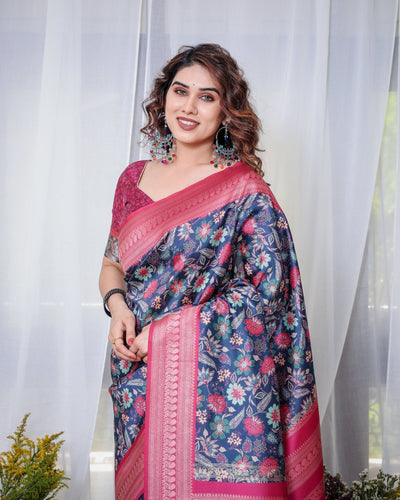 Pure Banarasi Digitally Printed Silk Saree Weaved With Zari Comes With Tassels. - Almaari Fashion