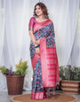 Pure Banarasi Digitally Printed Silk Saree Weaved With Zari Comes With Tassels.