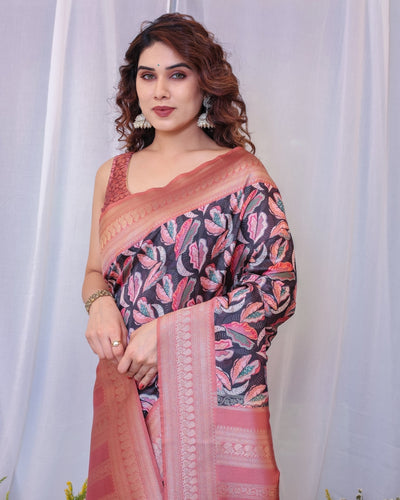 Pure Banarasi Digitally Printed Silk Saree Weaved With Zari Comes With Tassels. - Almaari Fashion