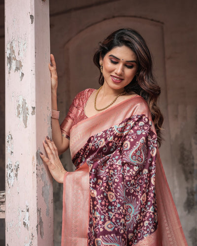 Pure Banarasi Digitally Printed Silk Saree Weaved With Zari Comes With Tassels - Almaari Fashion