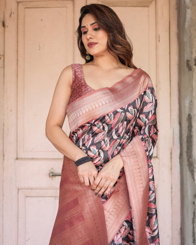 Pure Banarasi Digitally Printed Silk Saree Weaved With Zari Comes With Tassels. - Almaari Fashion