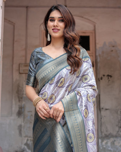 Pure Banarasi Digitally Printed Silk Saree Weaved With Zari Comes With Tassels - Almaari Fashion