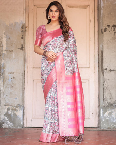 Pure Banarasi Digitally Printed Silk Saree Weaved With Zari Comes With Tassels. - Almaari Fashion