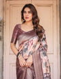 Mauve Banarasi Silk Saree with Abstract Checkered Digital Print & Zari Border