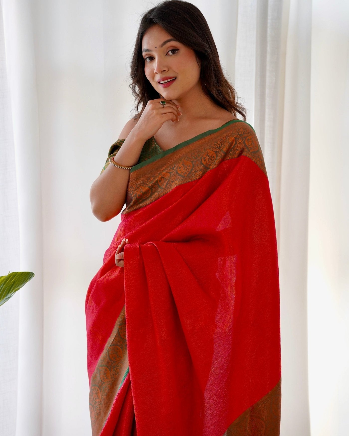 Pure Banarasi Silk Saree Weaved With Copper Zari - Almaari Fashion