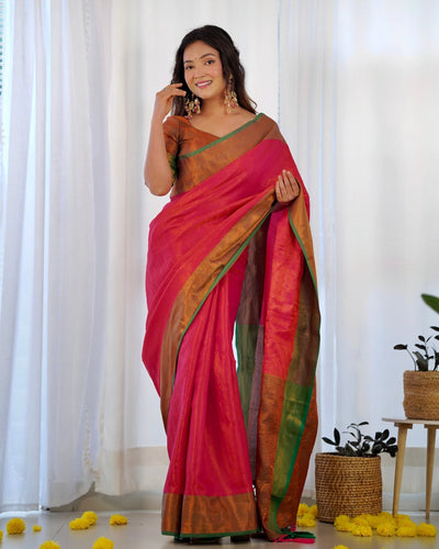 Pure Banarasi Silk Saree Weaved With Copper Zari - Almaari Fashion