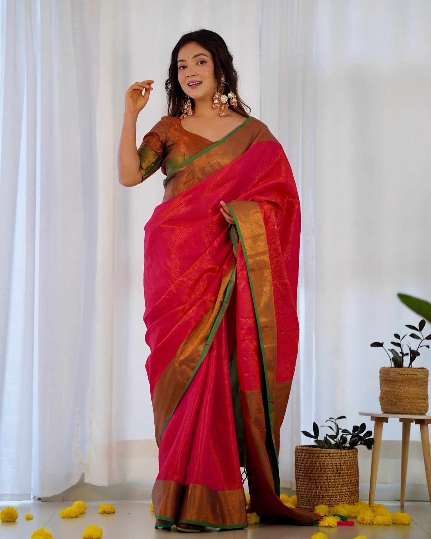 Pure Banarasi Silk Saree Weaved With Copper Zari - Almaari Fashion