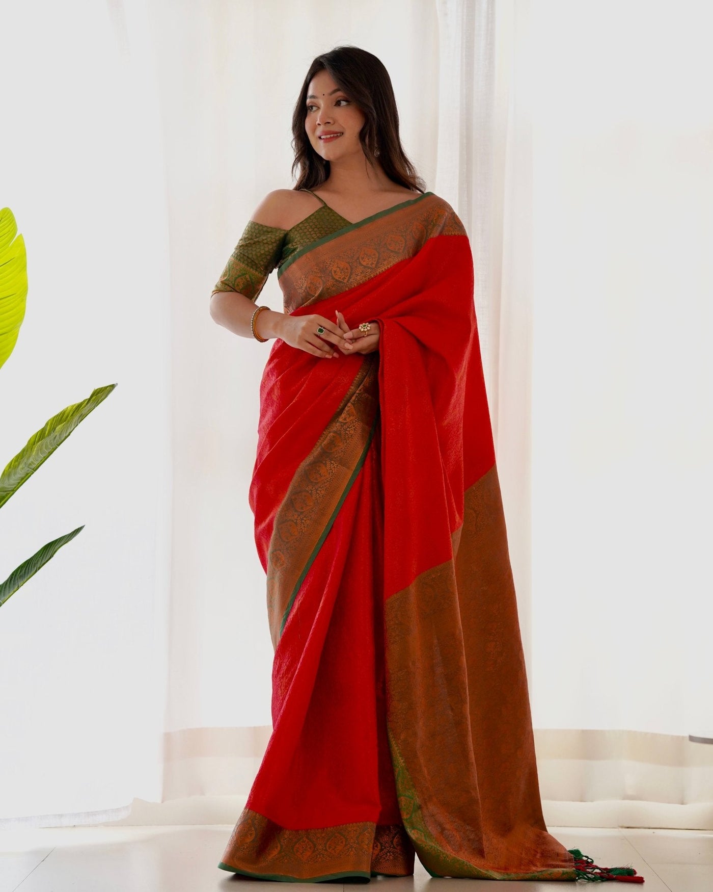 Pure Banarasi Silk Saree Weaved With Copper Zari - Almaari Fashion