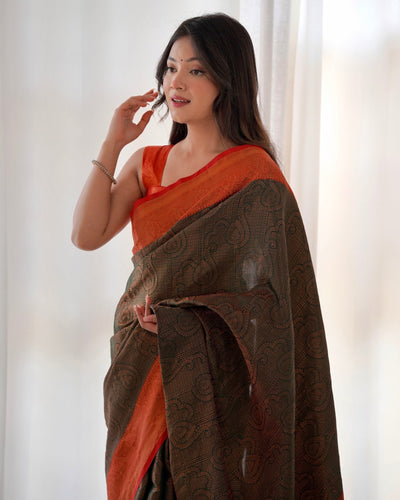 Pure Banarasi Silk Saree Weaved With Copper Zari - Almaari Fashion