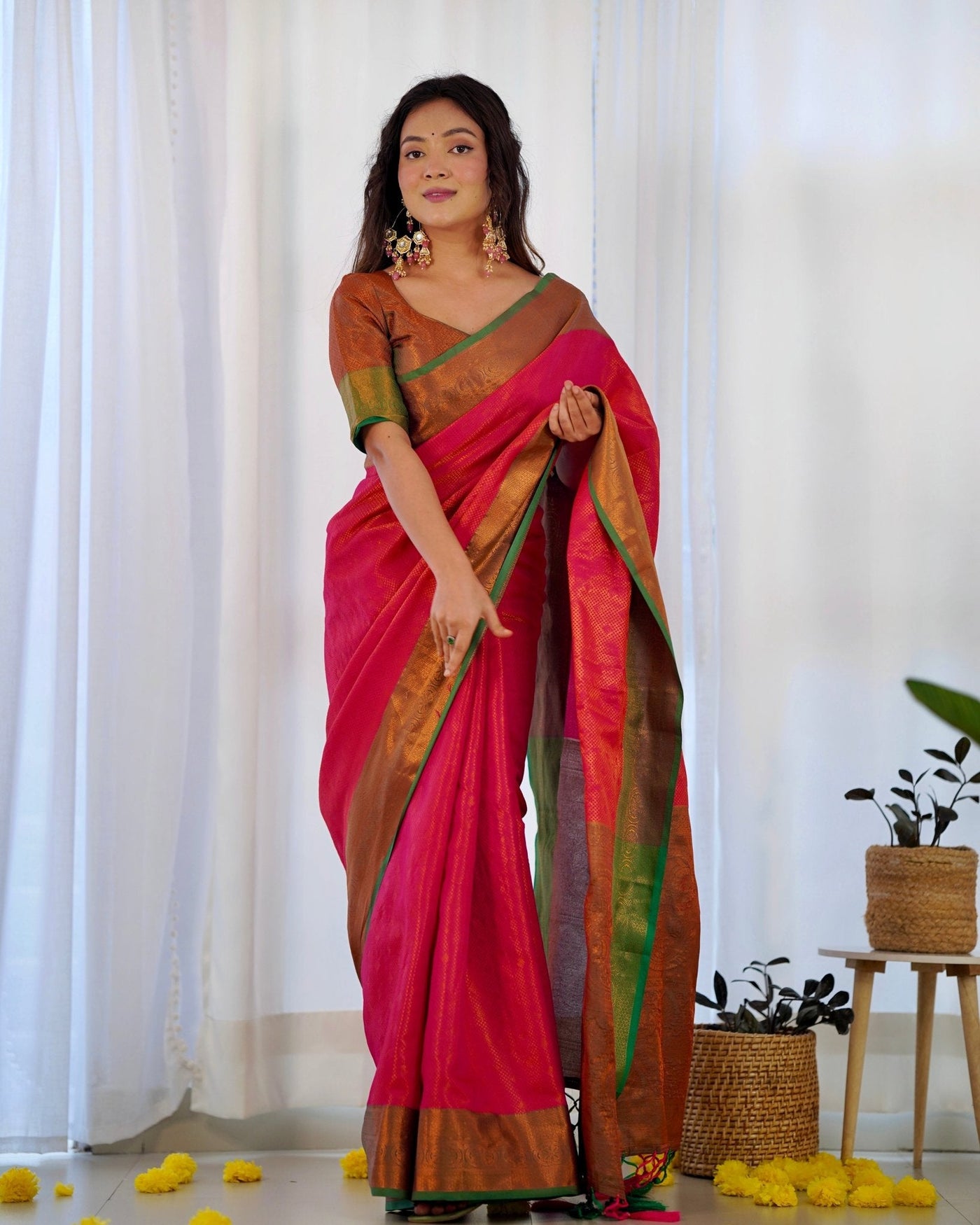 Pure Banarasi Silk Saree Weaved With Copper Zari - Almaari Fashion