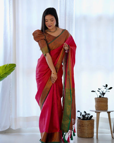 Pure Banarasi Silk Saree Weaved With Copper Zari - Almaari Fashion