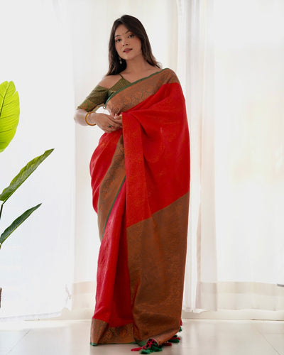 Pure Banarasi Silk Saree Weaved With Copper Zari - Almaari Fashion