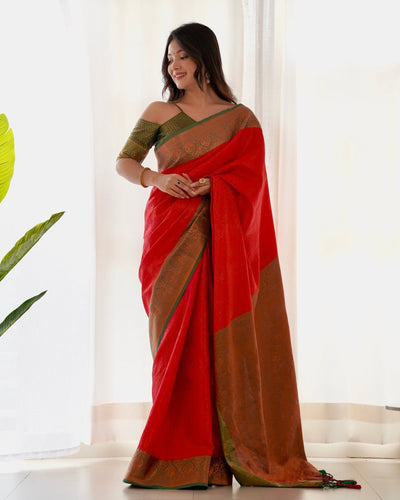 Pure Banarasi Silk Saree Weaved With Copper Zari - Almaari Fashion