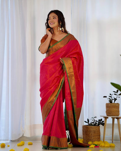 Pure Banarasi Silk Saree Weaved With Copper Zari - Almaari Fashion