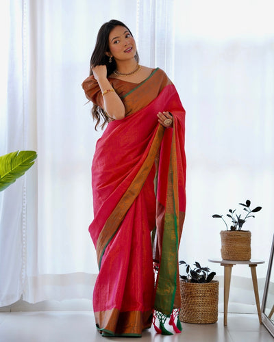 Pure Banarasi Silk Saree Weaved With Copper Zari - Almaari Fashion