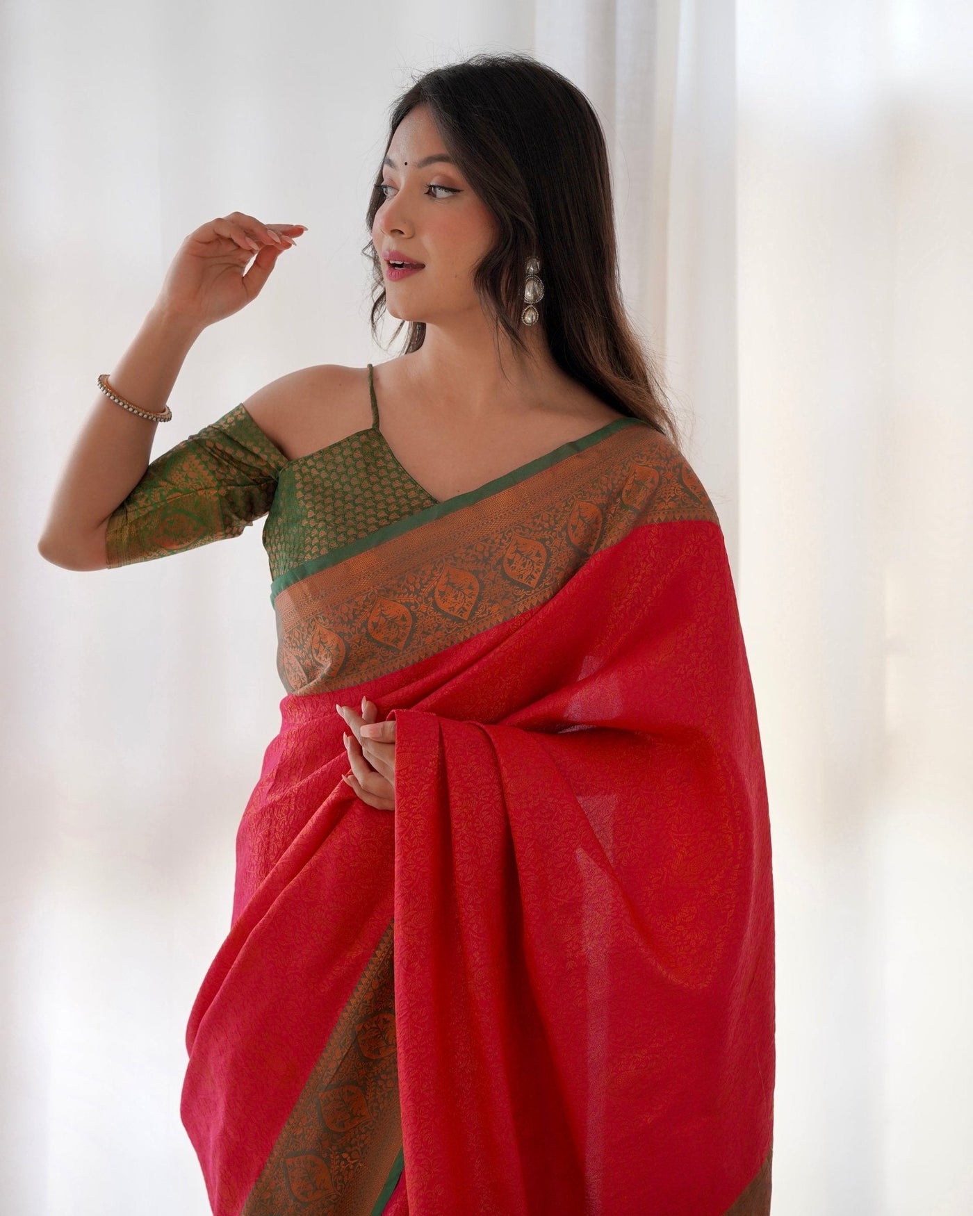 Pure Banarasi Silk Saree Weaved With Copper Zari - Almaari Fashion