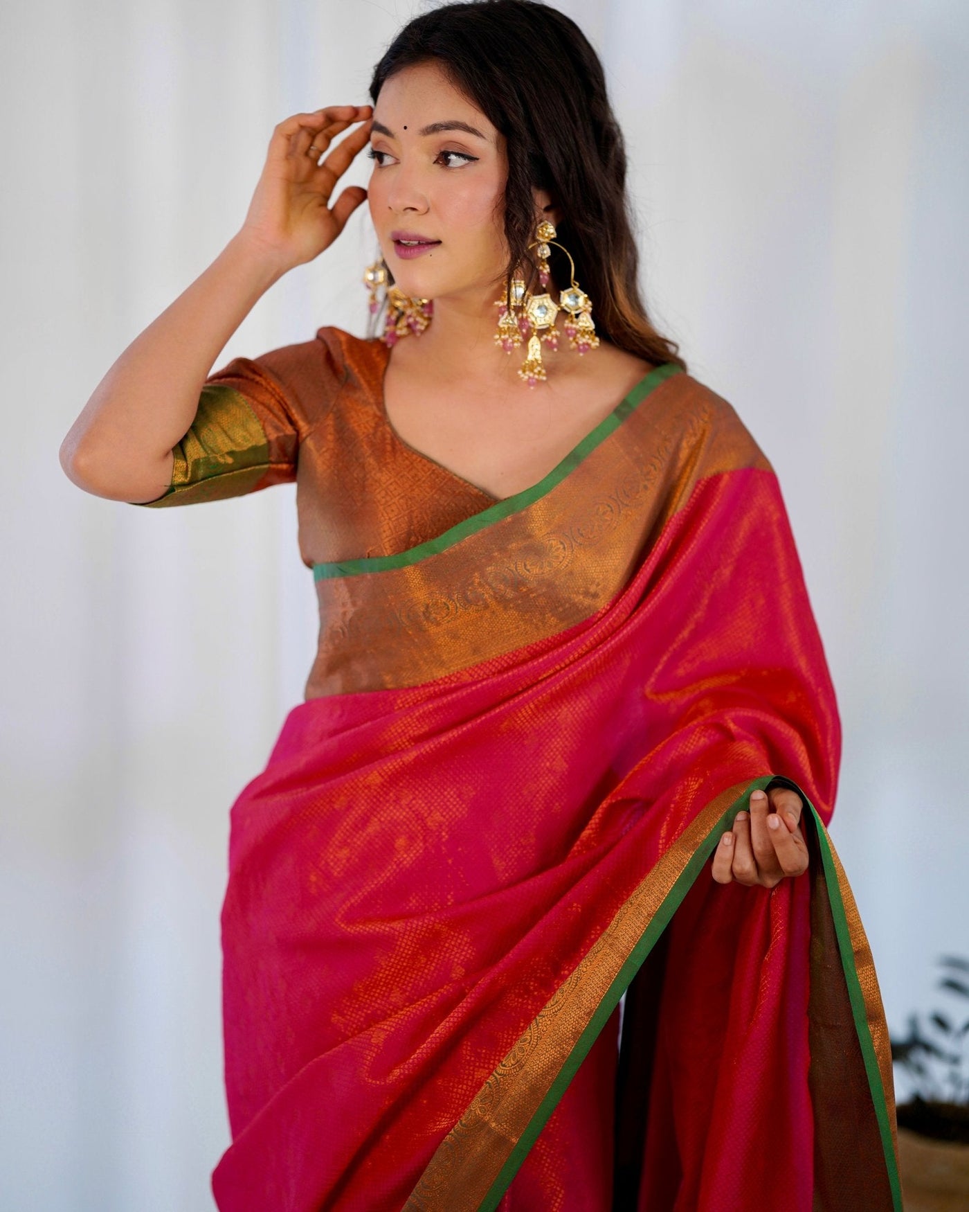 Pure Banarasi Silk Saree Weaved With Copper Zari - Almaari Fashion