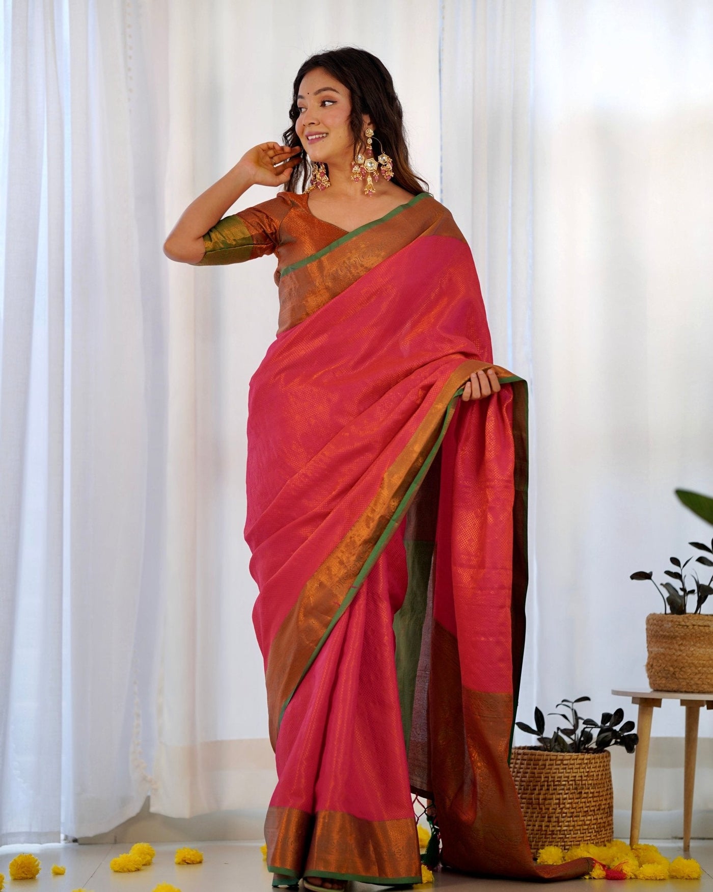 Pure Banarasi Silk Saree Weaved With Copper Zari - Almaari Fashion