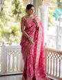 Pure Banarasi Silk Saree Weaved With Copper Zari Comes With Heavy Banarasi Brocade Blouse