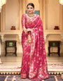 Pure Banarasi Silk Saree Weaved With Copper Zari Comes With Heavy Banarasi Brocade Blouse