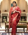 Pure Banarasi Silk Saree Weaved With Copper Zari Comes With Heavy Banarasi Brocade Blouse