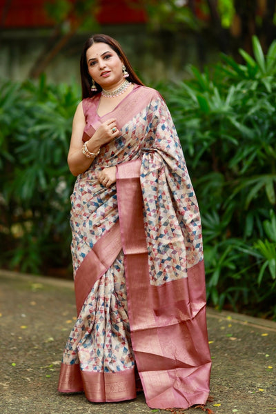 Pure Banarasi Silk Saree Weaved With Golden Zari Comes With Tassels - Almaari Fashion