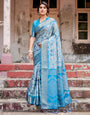 Pure Banarasi Silk Digitally Printed Saree Weaved With Golden Zari Comes With Tassels