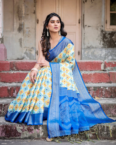 Pure Banarasi Silk Saree Weaved With Golden Zari Comes With Tassels - Almaari Fashion