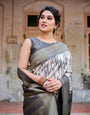 Elegant Banarasi Silk Saree with Zari Weaving and Tassels in Shades of Grey and Black