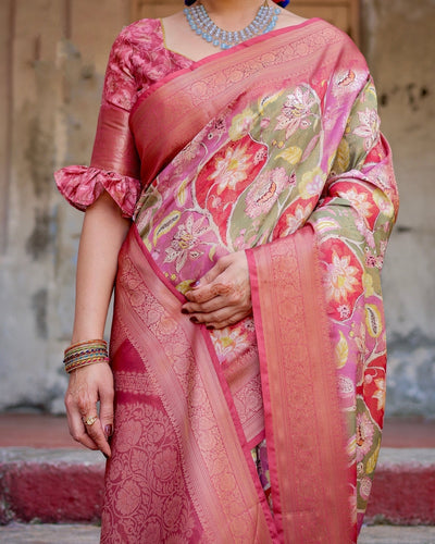 Pure Banarasi Silk Saree Weaved With Golden Zari Comes With Tassels - Almaari Fashion