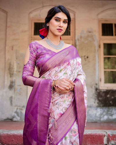 Pure Banarasi Silk Saree Weaved With Golden Zari Comes With Tassels - Almaari Fashion