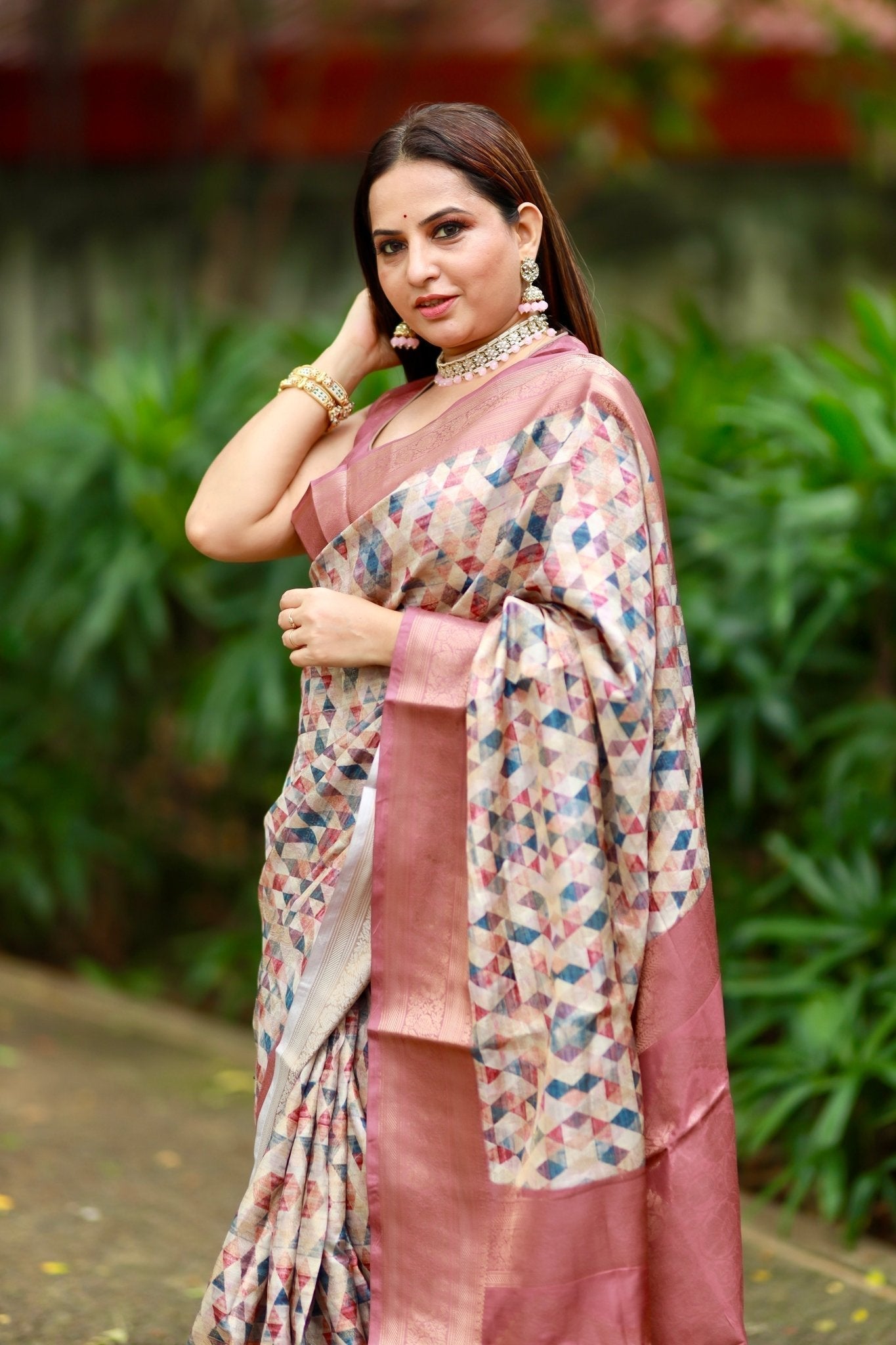 Pure Banarasi Silk Saree Weaved With Golden Zari Comes With Tassels - Almaari Fashion