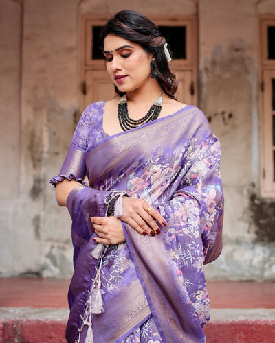 Pure Banarasi Silk Saree Weaved With Golden Zari Comes With Tassels - Almaari Fashion