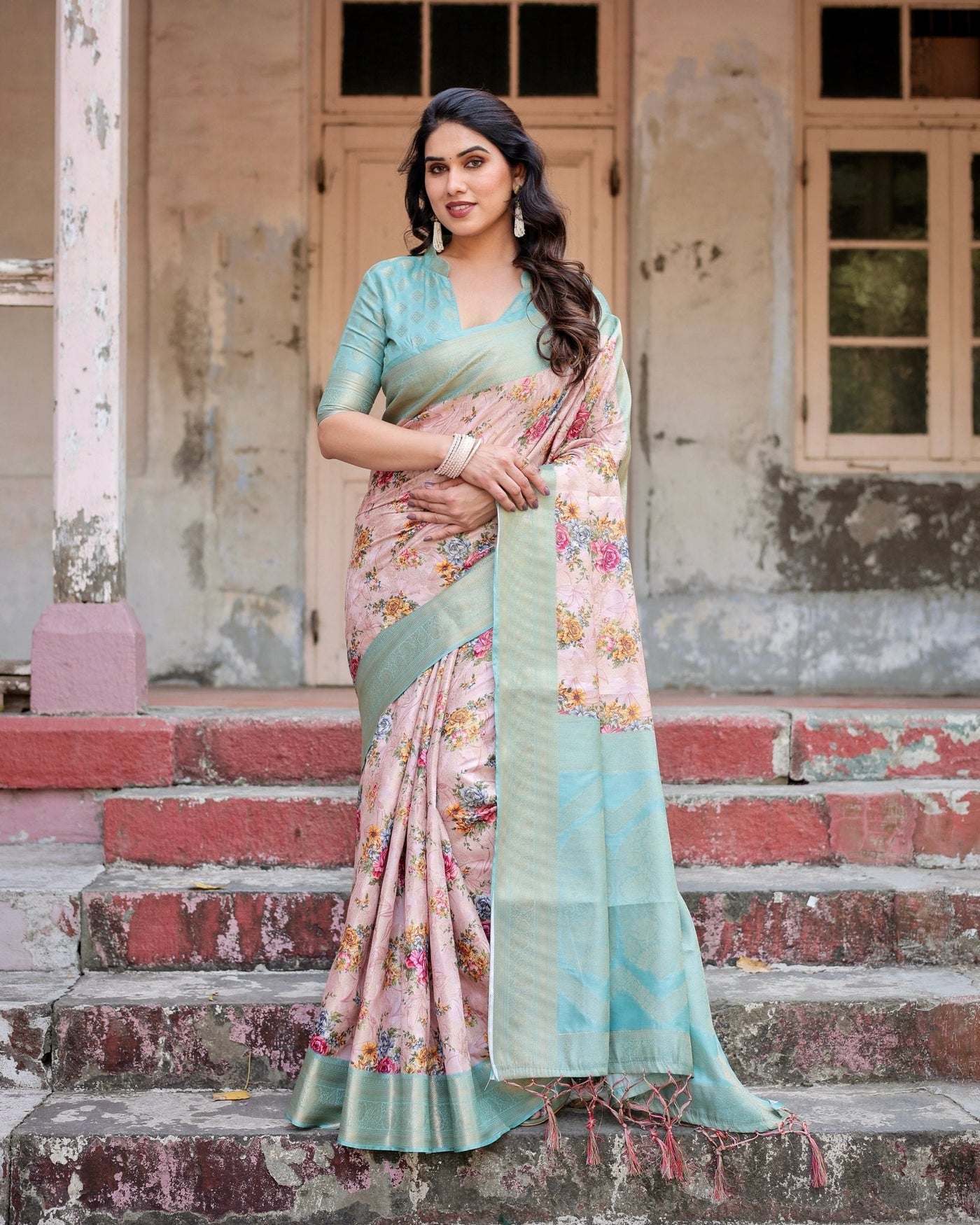 Pure Banarasi Silk Saree Weaved With Golden Zari Comes With Tassels - Almaari Fashion