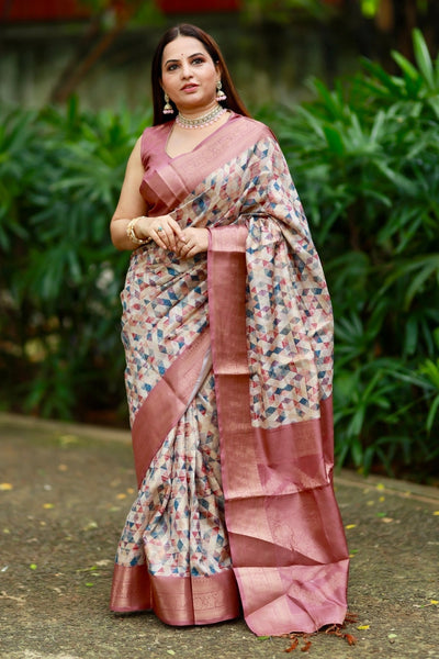 Pure Banarasi Silk Saree Weaved With Golden Zari Comes With Tassels - Almaari Fashion