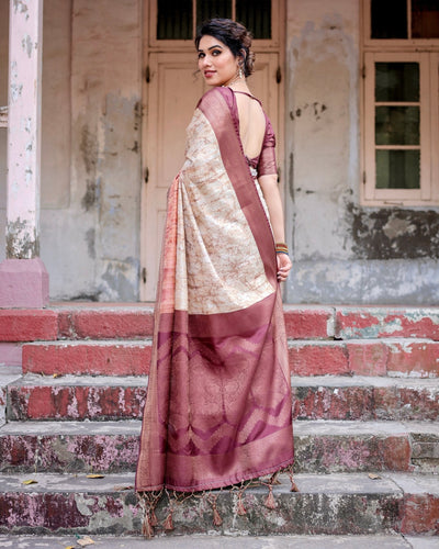 Pure Banarasi Silk Saree Weaved With Golden Zari Comes With Tassels - Almaari Fashion