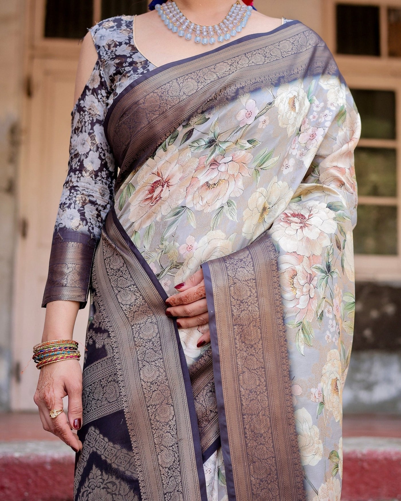 Pure Banarasi Silk Saree Weaved With Golden Zari Comes With Tassels - Almaari Fashion