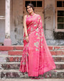 Regal Pink Banarasi Silk Saree with Zari Weave and Intricate Tassels