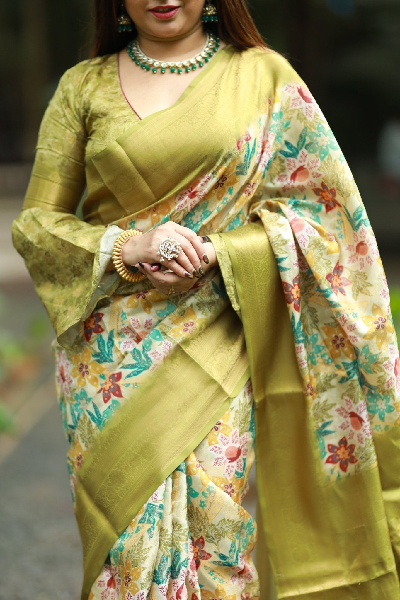 Pure Banarasi Silk Saree Weaved With Golden Zari Comes With Tassels - Almaari Fashion