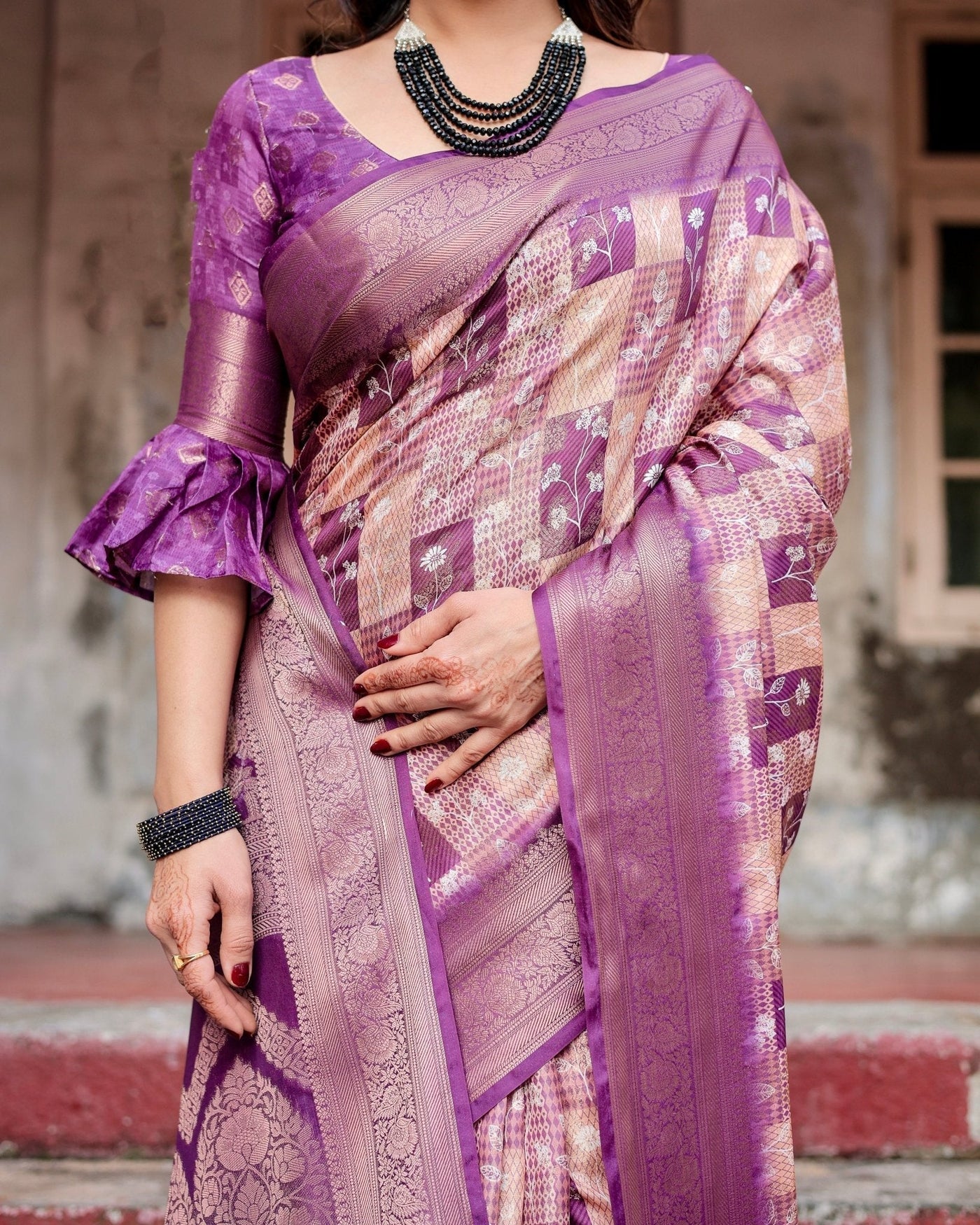 Pure Banarasi Silk Saree Weaved With Golden Zari Comes With Tassels - Almaari Fashion