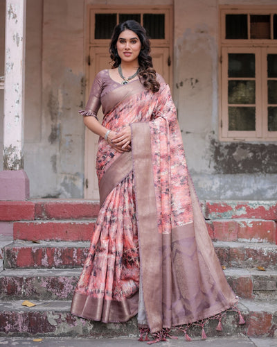 Pure Banarasi Silk Saree Weaved With Golden Zari Comes With Tassels - Almaari Fashion