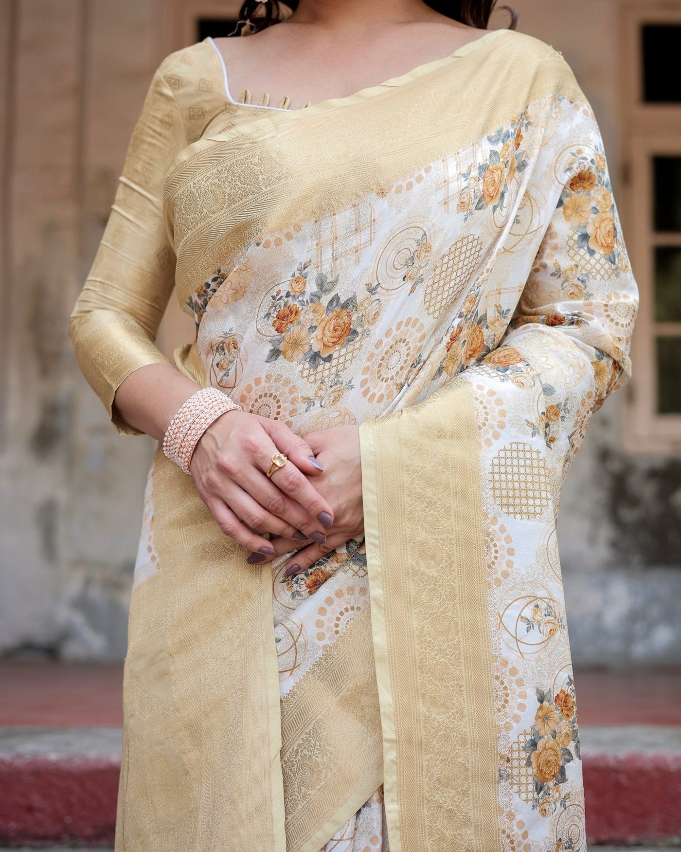 Pure Banarasi Silk Saree Weaved With Golden Zari Comes With Tassels - Almaari Fashion