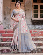 Elegant Grey Banarasi Silk Saree with Intricate Floral Design and Zari Weave