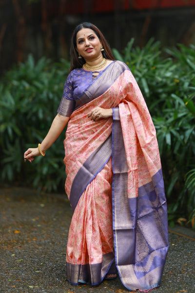 Pure Banarasi Silk Saree Weaved With Golden Zari Comes With Tassels - Almaari Fashion