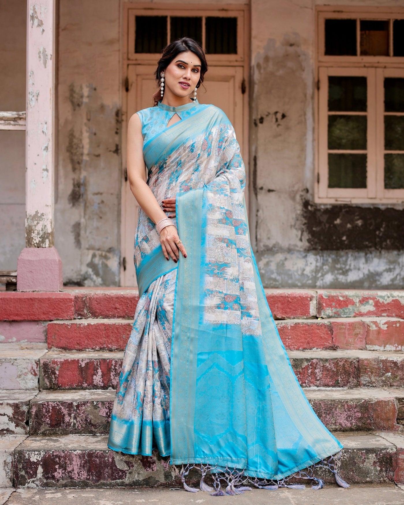 Pure Banarasi Silk Saree Weaved With Golden Zari Comes With Tassels - Almaari Fashion