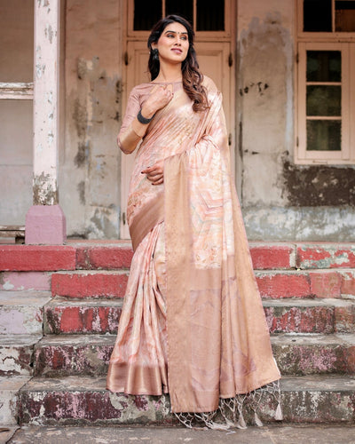 Pure Banarasi Silk Saree Weaved With Golden Zari Comes With Tassels - Almaari Fashion