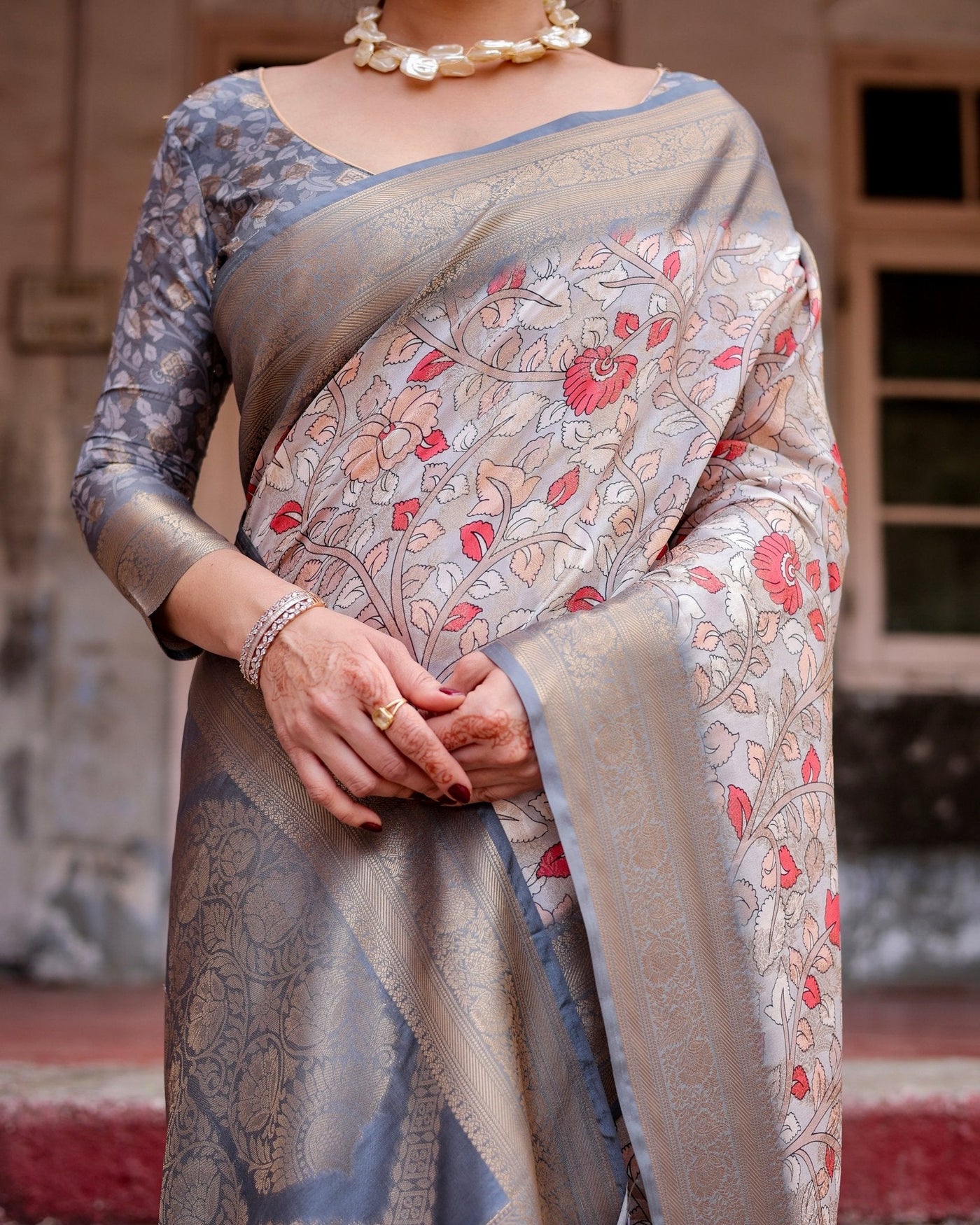 Pure Banarasi Silk Saree Weaved With Golden Zari Comes With Tassels - Almaari Fashion